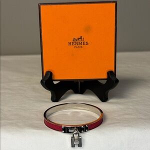Hermès Kelly Bangle Pink Leather Palladium | Box